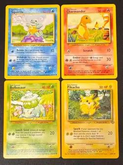 x4 Pokemon Card - Pikachu Squirtle Charmander Bulbasaur - Base Set - LP+ - Image 1