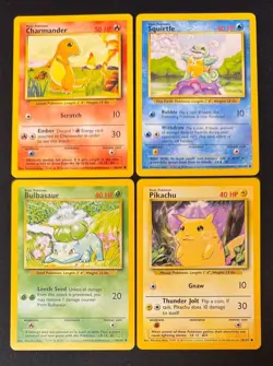 x4- Pokemon TCG Card - Pikachu Squirtle Charmander Bulbasaur - Base Set - LP+ - Image 1