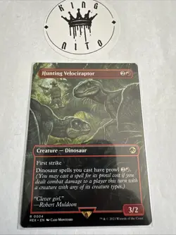 MTG Hunting Velociraptor Borderless Jurassic World NM Lost Caverns of Ixalan - Image 1