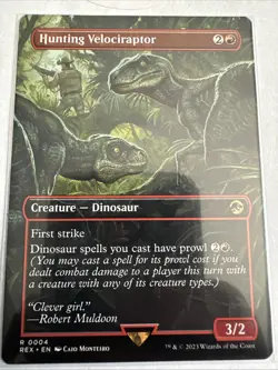 MTG Hunting Velociraptor Borderless Jurassic World NM Lost Caverns of Ixalan - Image 2