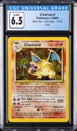1999 POKEMON BASE SET UNLIMITED HOLO #4/102 CHARIZARD CGC 6.5 - Image 1