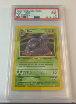 1999 POKEMON FOSSIL 1ST EDITION #13 MUK-HOLO PSA 9 - Image 1