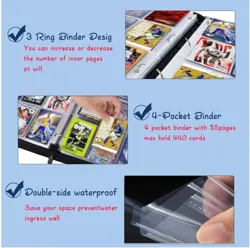 EGEKTBH Card Binder 4 Pocket with 55 Removable Sleeves-Can Hold 440 Cards, 3-Rin - Image 4