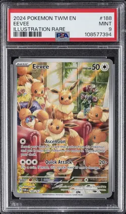 2024 POKEMON TWM EN-TWILIGHT MASQUERADE ILLUSTRATION RARE #188 EEVEE PSA 9 - Image 1