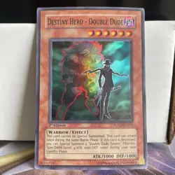 1ST EDITION DESTINY HERO - DOUBLE DUDE 1996 POTD-EN012 YUGIOH CARD (LP/MP) - Image 1