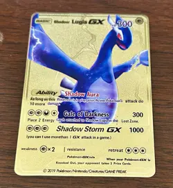 Pokemon Shadow Lugia Gold Metal Fan Art Card - Image 1
