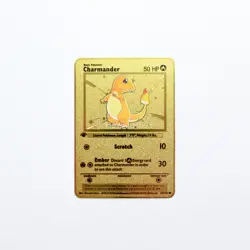 Gold Metal Charmander Pokemon Card - Custom Fan Art Display Collectible - Image 1