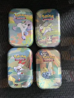 Pokemon TCG Empty Mini Tin Lot of 4 Pokemon (No Packs) Scorbunny Galarian Ponyta - Image 1