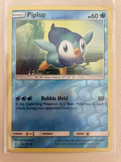 Pokemon TCG Piplup Sun & Moon - Cosmic Eclipse 54/236 Reverse Holo Common NM - Image 1