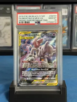 PSA 10 GEM MINT 2019 POKEMON SM BLACK STAR PROMO #SM191 FULL ART/MEWTWO & MEW GX - Image 3