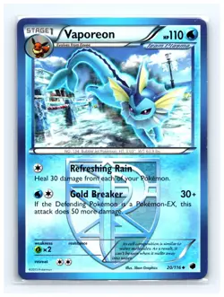 💥 Pokemon 2013 TCG Vaporeon 20/116 Black & White Plasma Freeze Non Holo - Image 1