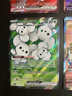 Pokemon 4 Card LP to NM Full Art Lot Iron Hands ex Maushold ex Gouging Fire ex - Image 4