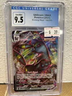 CGC 9.5 GEM MINT Umbreon VMAX 2021 Evolving Skies 095/203 Holo Pokemon Card - Image 1