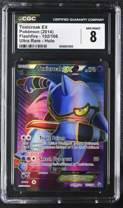 CGC 8 Toxicroak EX 2014 Flashfire 102/106 Ultra Rare Holo Pokemon Card - Image 1