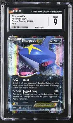 CGC 9 MINT Sharpedo EX 2015 Primal Clash 91/160 Holo Pokemon Card - Image 1