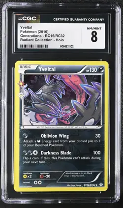 CGC 8 Yveltal 2016 Generations RC16/RC32 Radiant Collection Holo Pokemon Card - Image 1