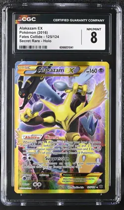 CGC 8 Alakazam EX 2016 Fates Collide 125/124 Secret Rare Holo Pokemon Card - Image 1