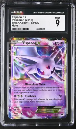 CGC 9 MINT Espeon EX 2016 BREAKpoint 52/122 Holo Pokemon Card - Image 1