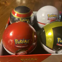 Set Of 6 Pokemon Pokeball Tins - SEALED WITH DISPLAY BOX. 18 Packs & 6 Coins. - Image 3