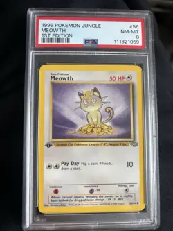 1999 POKEMON JUNGLE 1ST ED #56 MEOWTH PSA 8 - Image 1