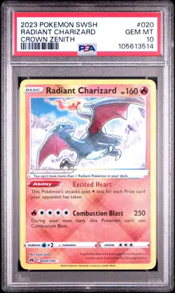 2023 POKEMON SWORD & SHIELD CROWN ZENITH #020 RADIANT CHARIZARD PSA 10 - Image 1
