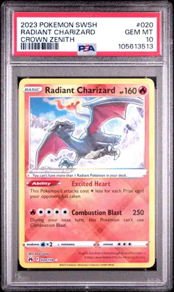 2023 POKEMON SWORD & SHIELD CROWN ZENITH #020 RADIANT CHARIZARD PSA 10 - Image 1