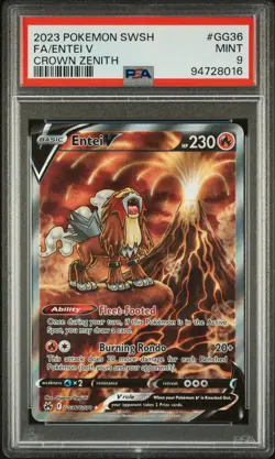 2023 POKEMON SWORD & SHIELD CROWN ZENITH #GG36 FULL ART/ENTEI V PSA 9 - Image 1