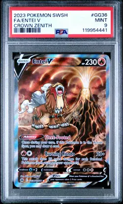 2023 POKEMON SWORD & SHIELD CROWN ZENITH #GG36 FULL ART/ENTEI V PSA 9 - Image 1