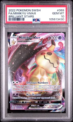 2022 POKEMON SWORD & SHIELD BRILLIANT STARS #069 FULL ART/MIMIKYU VMAX PSA 10 - Image 1