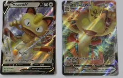Meowth VMAX SWSH005 & Meowth V SWSH004 Ultra Rare Promo Pokemon TCG NM - Image 1