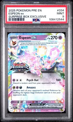 Pokemon Espeon ex Prismatic Evolutions Surprise Bx. Exclusive Promo #034 PSA 9 - Image 1