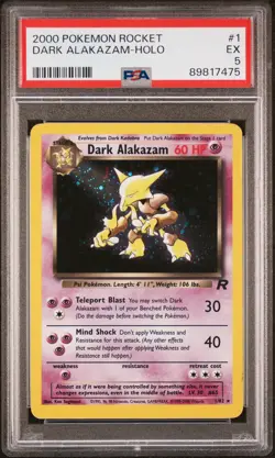 2000 POKEMON ROCKET #1 DARK ALAKAZAM-HOLO PSA 5 - Image 1