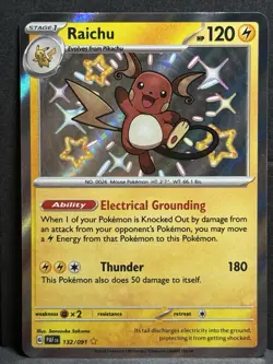 Pokemon Raichu Scarlet & Violet Paldean Fates Holo Shiny Rare Card 132/091 NM - Image 1
