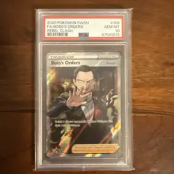 PSA 10 GEM MINT Boss's Orders 189/192 Full Art 2020 Rebel Clash Pokemon Card - Image 1
