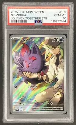 N'S Zorua 2025 Pokemon Journey Together ETB Promo #189 Illustration Rare PSA 10 - Image 1