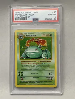 Pokemon Venusaur Base Set Shadowless Holo Rare #15 PSA 8 CLEAN CARD - Image 1