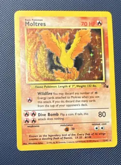 1999 Fossil Pokemon Card Moltres 12/62 Holo Rare MP - Image 1