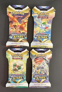 Pokemon 4X BRILLIANT STARS SLEEVED BOOSTER PACK-Complete Art Work with CHARIZARD - Image 1