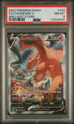 2022 POKEMON SWORD & SHIELD BRILLIANT STARS #154 FULL ART/CHARIZARD V PSA 8 - Image 1