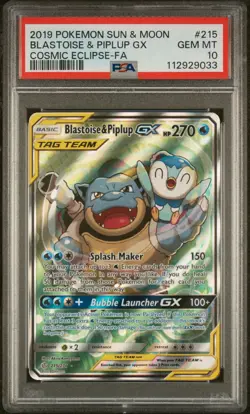 2019 POKEMON SUN & MOON COSMIC ECLIPSE FULL ART/BLASTOISE & PIPLUP GX PSA 10 - Image 1