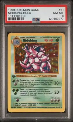 1999 POKEMON BASE SET 1ST EDITION SHADOWLESS #11 NIDOKING HOLO PSA 8 - Image 1