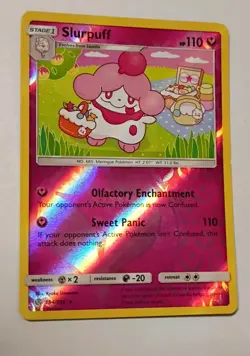 Pokemon Sun Moon Cosmic Eclipse Slurpuff 154/236 Rare Reverse Holo TCG Card LP - Image 1
