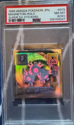 psa8 1998 amada pokemon jpn. magneton-holo super dx stickers - Image 1