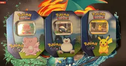 Pokemon GO Gift Tins Set of 3 POKEMON TCG Factory Sealed Pikachu Snorlax Blissey - Image 1