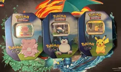 Pokemon GO Gift Tins Set of 3 POKEMON TCG Factory Sealed Pikachu Snorlax Blissey - Image 4