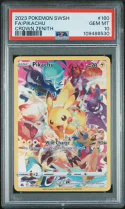 PSA 10 Pokemon TCG 2023 Sword And Shield Crown Zenith #160 Fa/Pikachu GEM MT - Image 1