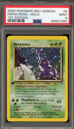 Pokemon Heracross Neo Genesis 1st Edition Holo Rare #6 PSA 9 Mint - Image 1