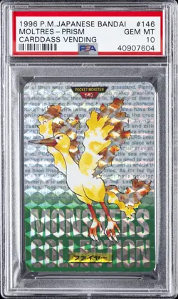 1996 POKEMON JPN BANDAI CARDDASS VENDING #146 MOLTRES-PRISM PSA 10 - Image 1