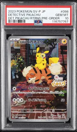 2023 POKEMON JPN SV-P PROMO #098 DETECTIVE PIKACHU PSA 10 - Image 1