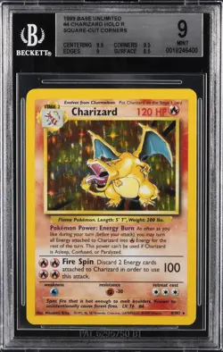 1999 POKEMON BASE SET - UNLIMITED - HOLO - SQUARE-CUT CORNERS CHARIZARD BGS 9 - Image 1